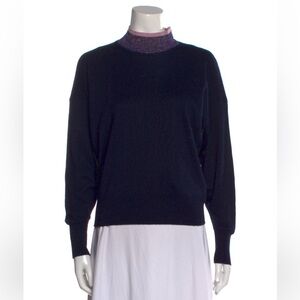 Navy Sandro Sweater with Purple Glitter Mock Neck Size XS/ 2